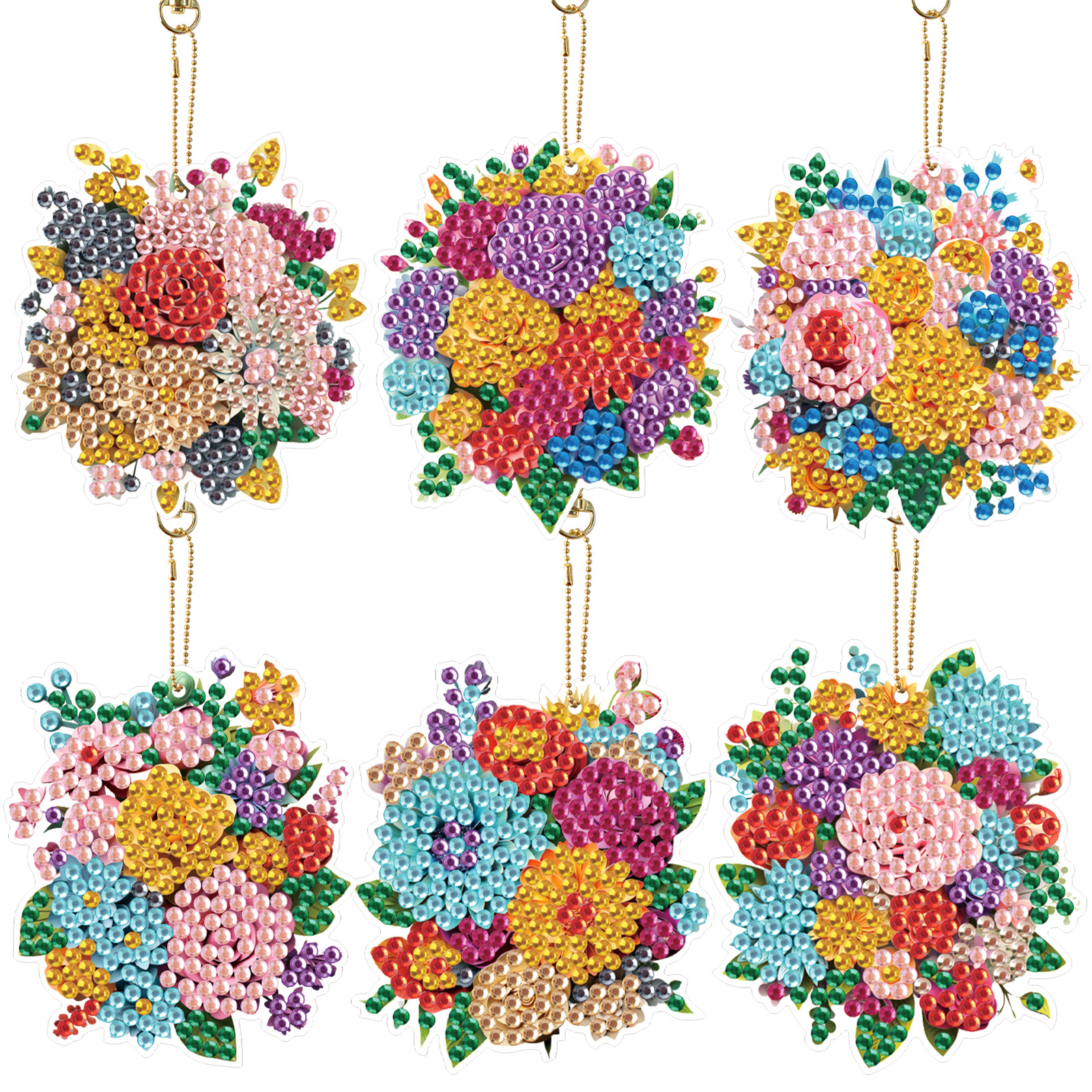Art Craft Kit - 6PCS Diamond Art Painting Keychains Kit,flower