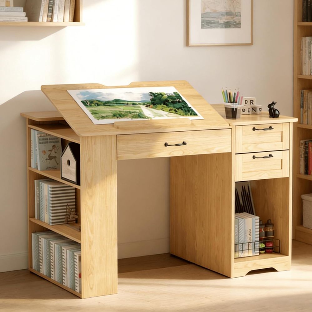 Art & Craft Paper For Kids - Adjustable Desk with Storage, Open Shelves,