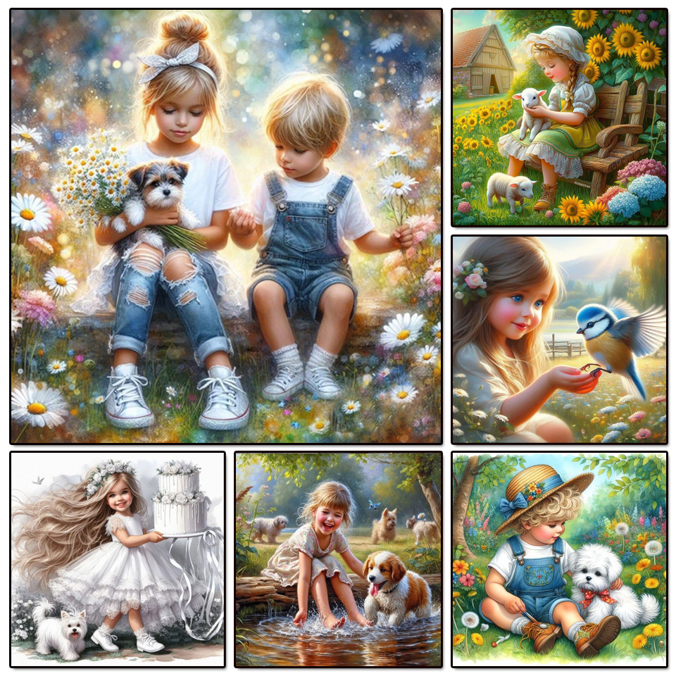 Art Craft Hobbies - Portrait 5D Diamond Painting Girl Boy