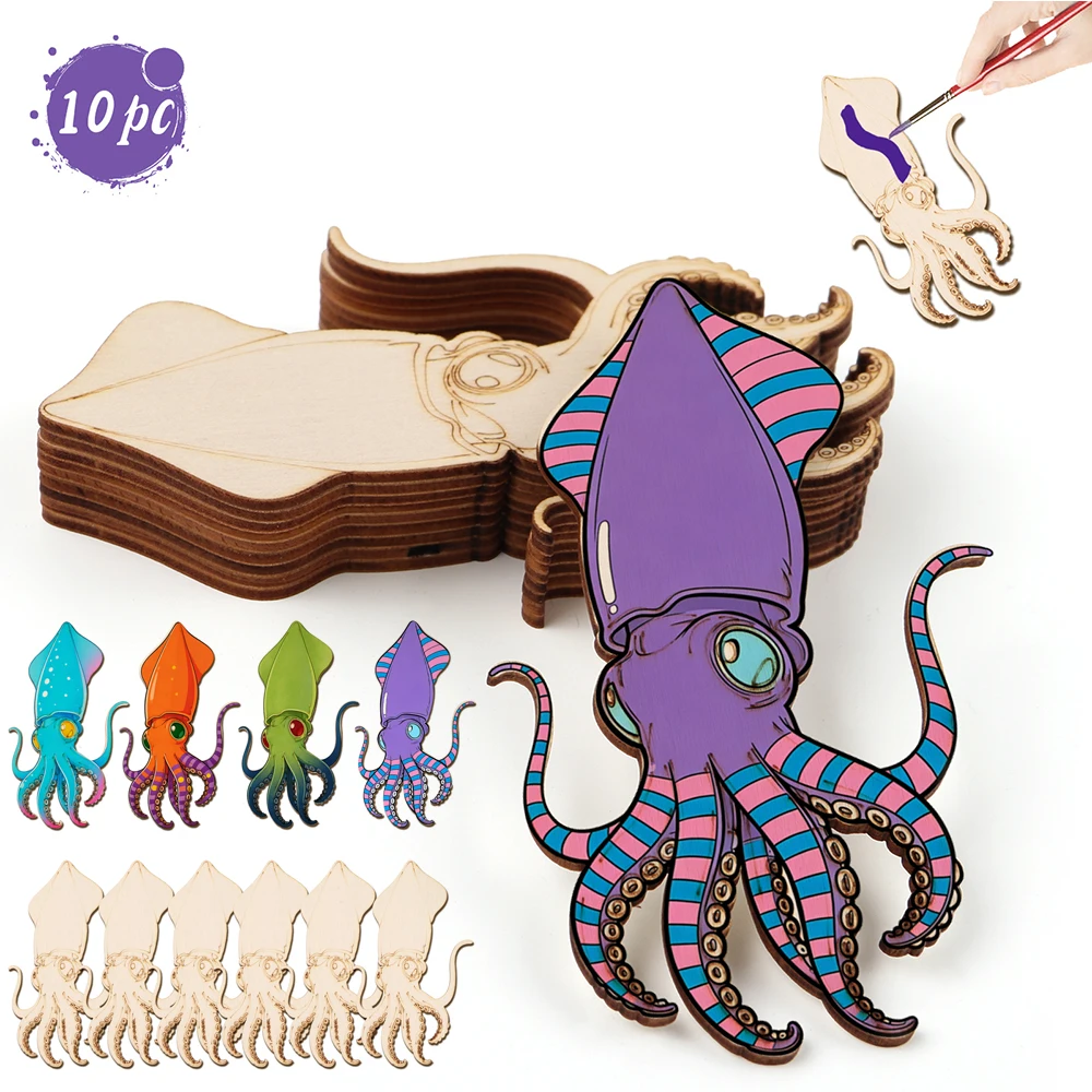 Art & Craft Paper For Kids - 10pcs/set Unfinished Wood Craft Octopus Animal
