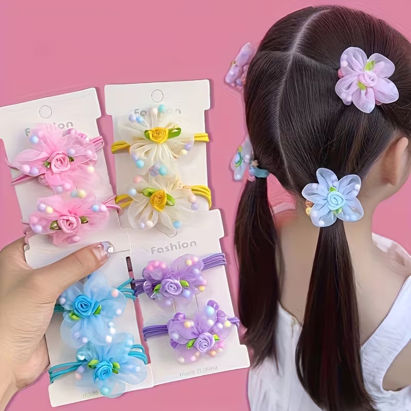 Art And Craft Hair - 5/10pcs Girls Flower Hair Ties Elastic
