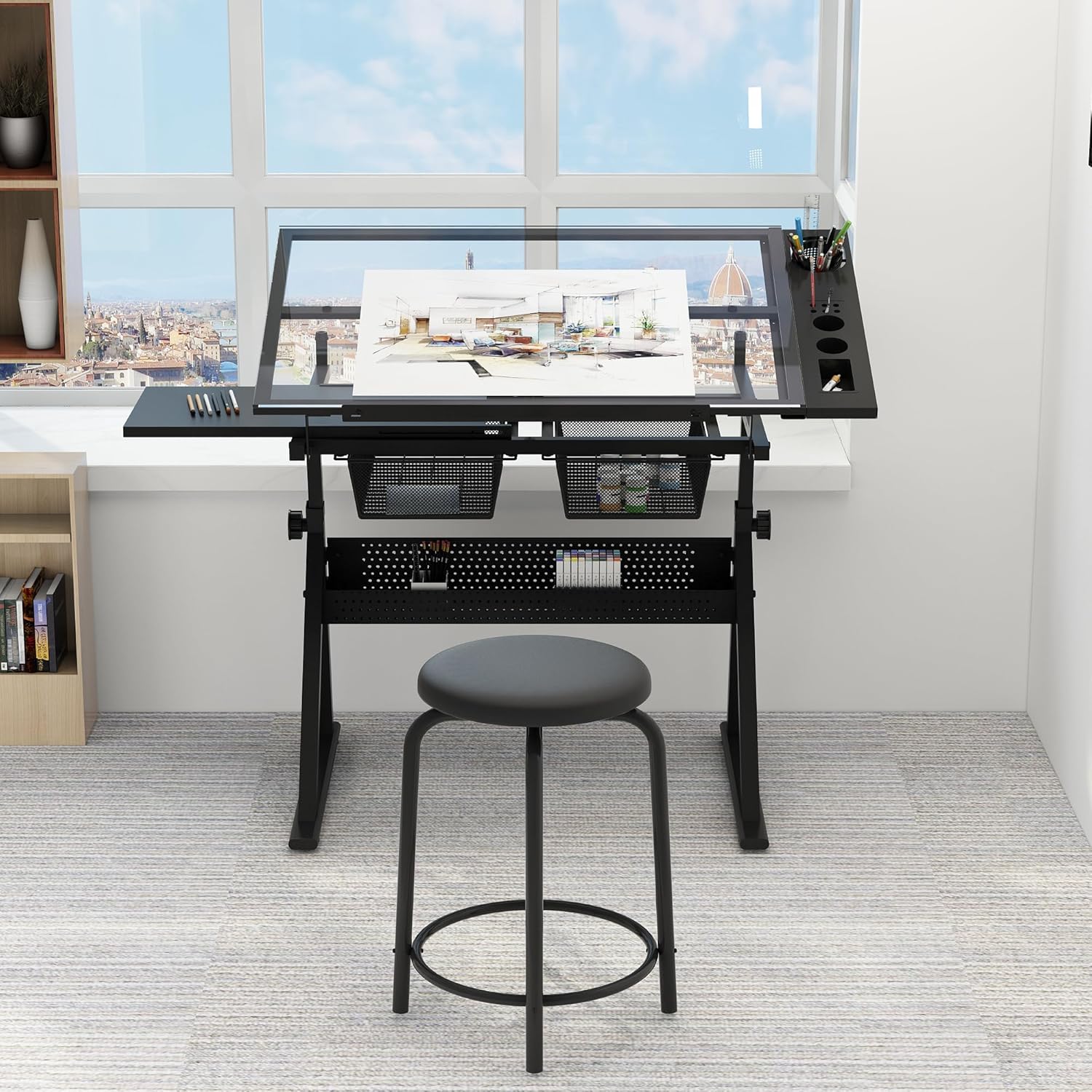 Art & Craft Paper For Kids - Table w/Stool, Height Adjustable Drawing Table,