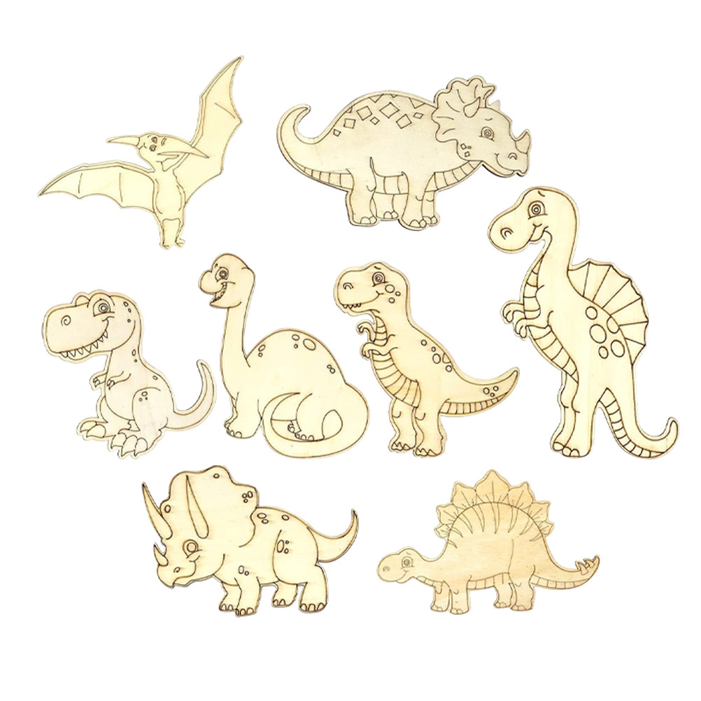 8Pcs Dinosaur Wood Pieces DIY  - Art Craft Dinosaurs review and price