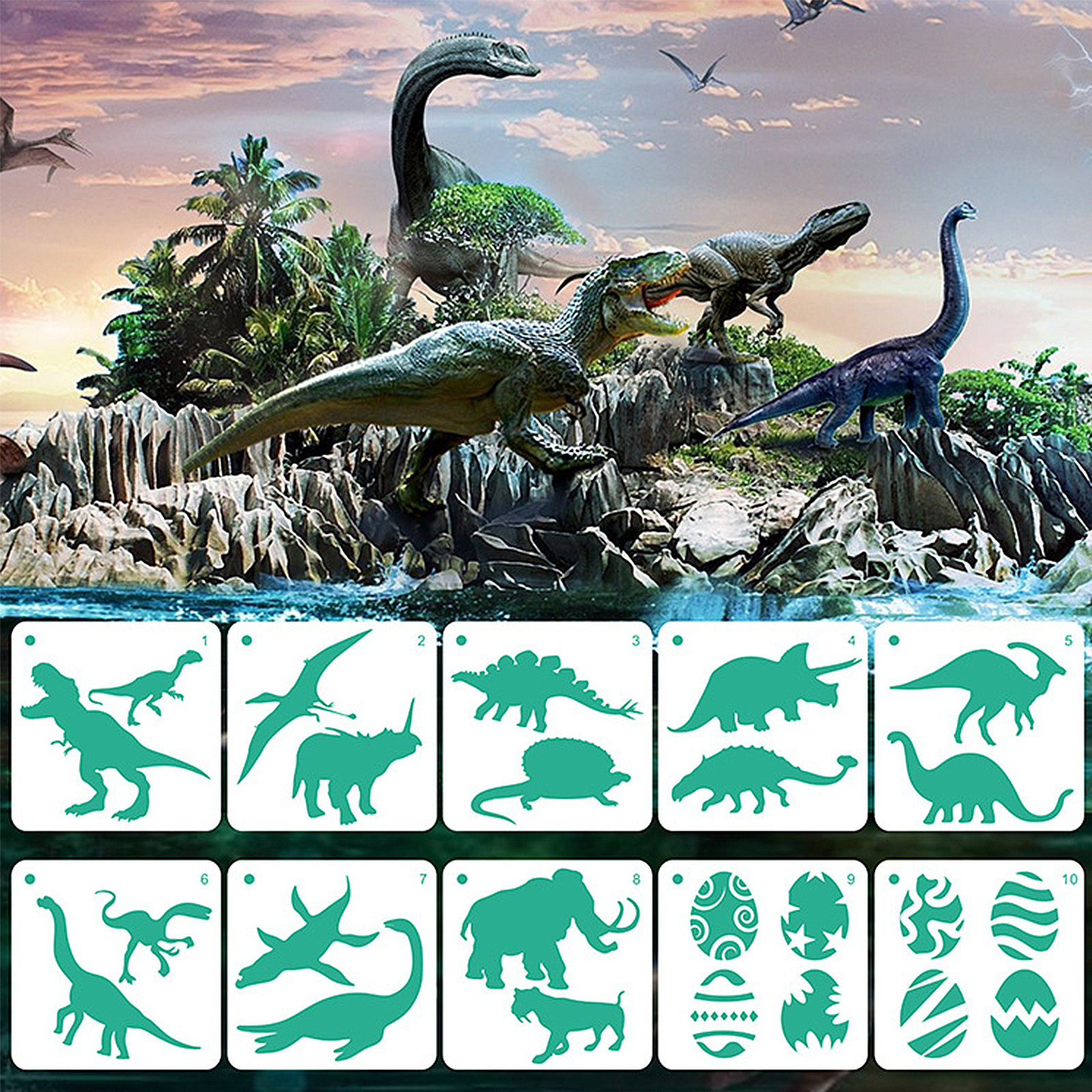 10Pcs Dinosaur Painting Templa - Art Craft Dinosaurs review and price